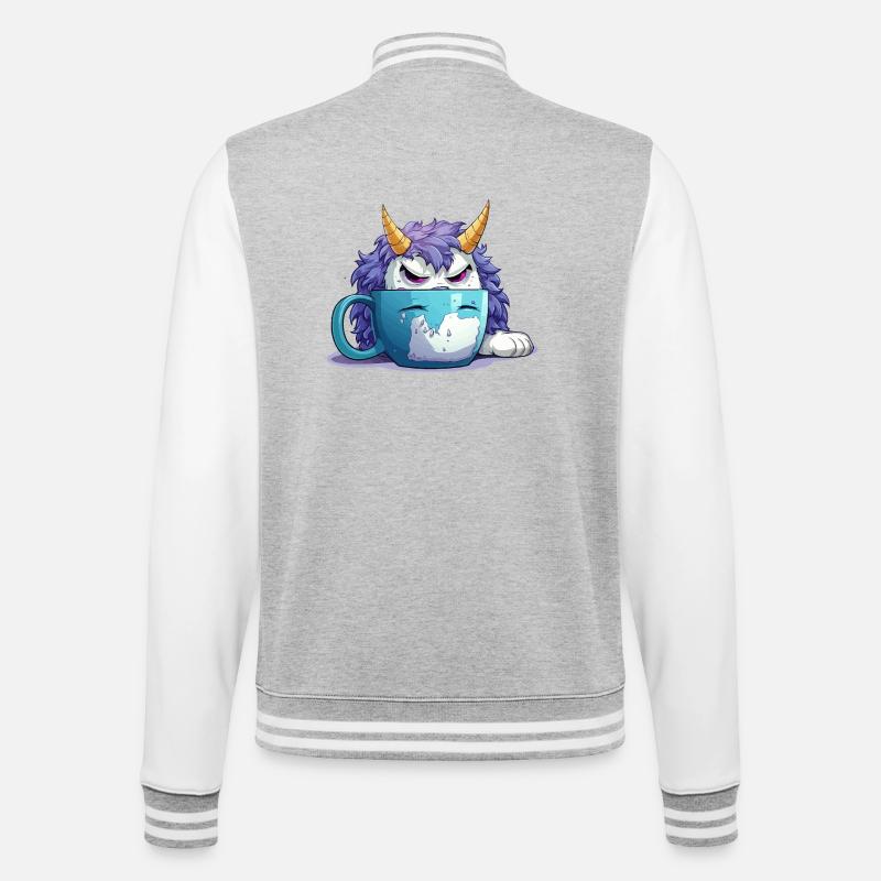 Grumpy monster in a coffee mug - College Sweat Jacket - heather grey/white