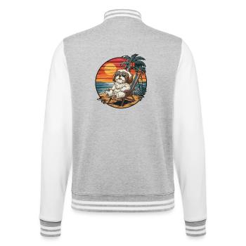 Funny Shih Tzu Dog on Beach Summer Vacation Sunset - College Sweat Jacket - heather grey/white - Back - Marisol (170cm)