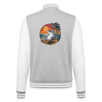 Lustiger Hai am Strand Sommerurlaub Sonnenuntergang - College-Sweatjacke - Grau meliert/Weiß - Hinten - Marisol (170cm)
