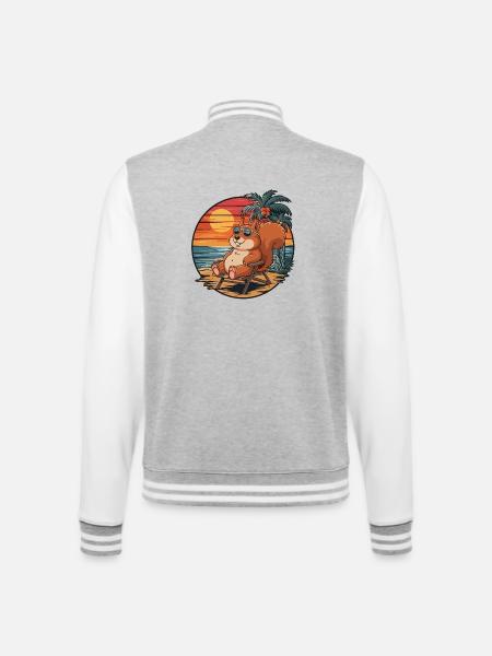 Funny Squirrel on Beach Summer Vacation Sunset - College Sweat Jacket - heather grey/white