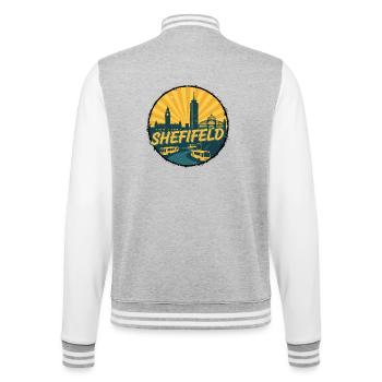 Sheffield City Skyline Vintage Straßenbahnabzeichen - College-Sweatjacke - Grau meliert/Weiß - Hinten - Marisol (170cm)