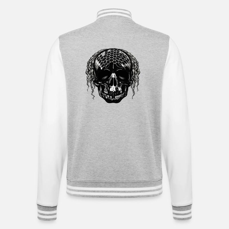 Skull with Mesh Pattern Dreadlocks - College Sweat Jacket - heather grey/white