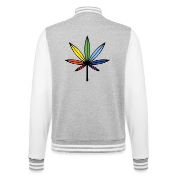 Cannabis / Marijuana / Chanvre (Résumé / Arc-en-ciel) - Veste Teddy - gris chiné / blanc - Dos - Marisol (170cm)