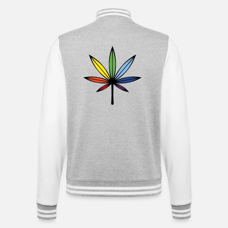 Cannabis / Marihuana / Hanf (Outline / Rainbow) - College-Sweatjacke - Grau meliert/Weiß