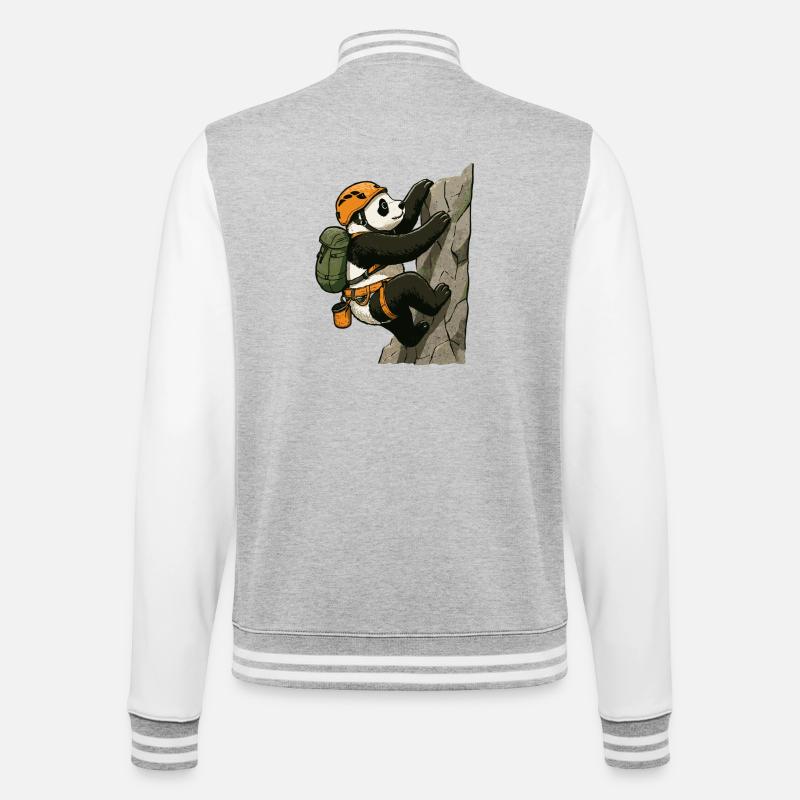 Panda bear bouldering with climbing equipment - College Sweat Jacket - heather grey/white