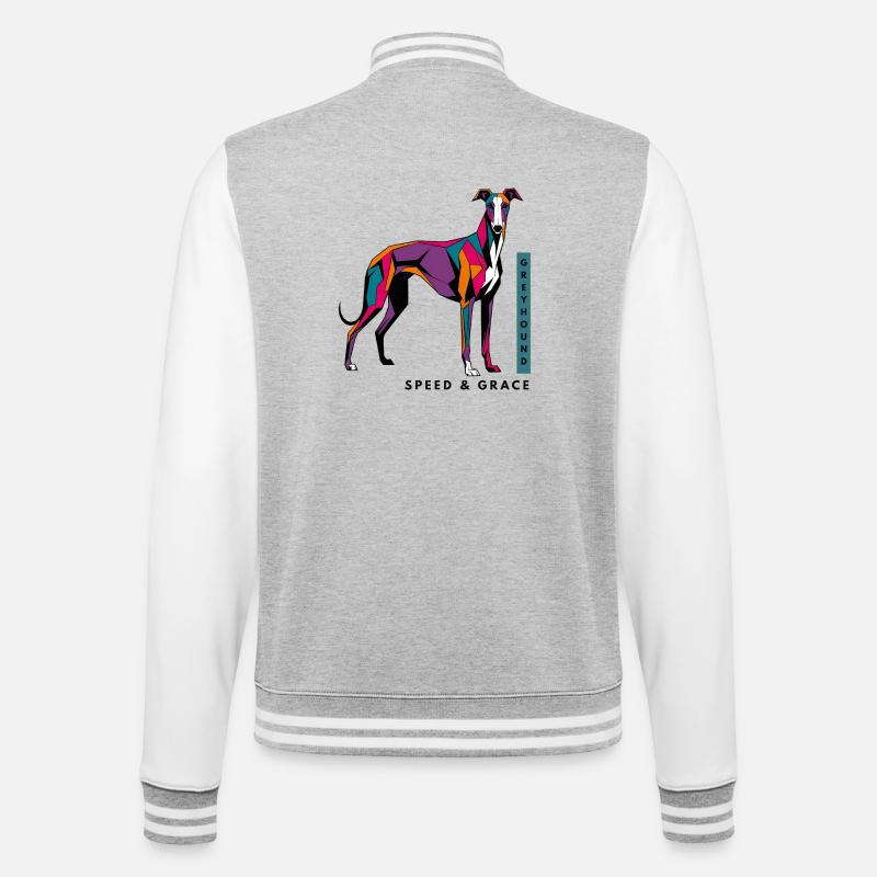 Bunter Windhund - College-Sweatjacke - Grau meliert/Weiß
