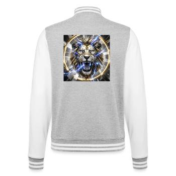 AUREUM REX – Golden Lion Emblem - College-Sweatjacke - Grau meliert/Weiß - Hinten - Marisol (170cm)