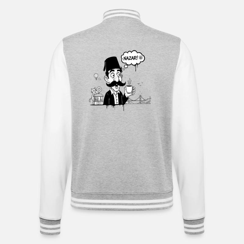 Moustachu au fez et Nazar Café - Veste Teddy - gris chiné / blanc