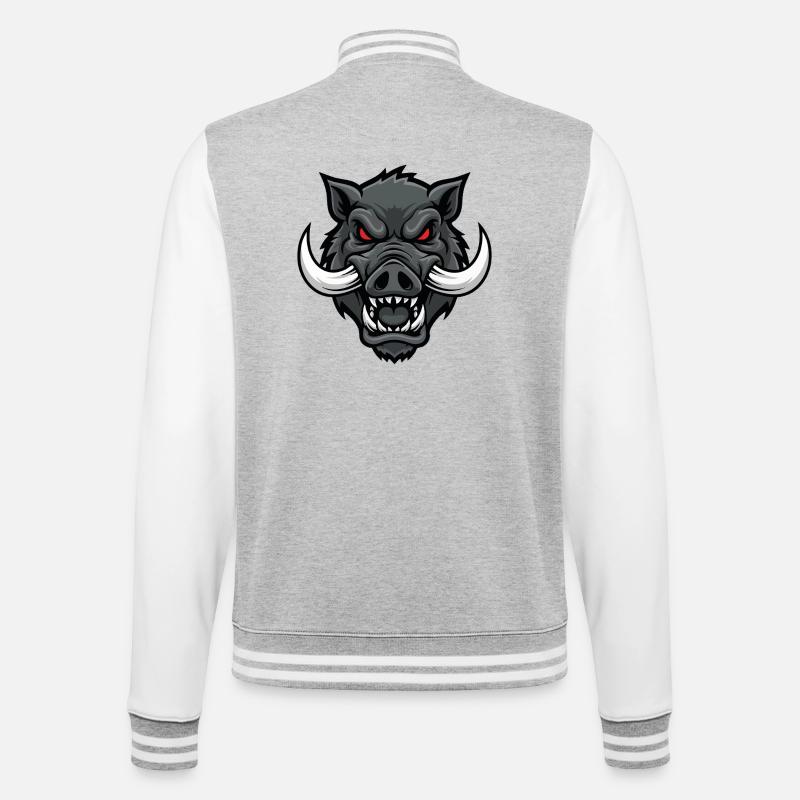 Alpha Boar Wrath Maskottchen-Maskottchenkopf - College-Sweatjacke - Grau meliert/Weiß