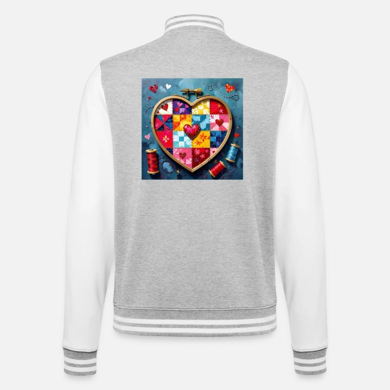 Art patchwork en cœur - Veste Teddy - gris chiné / blanc