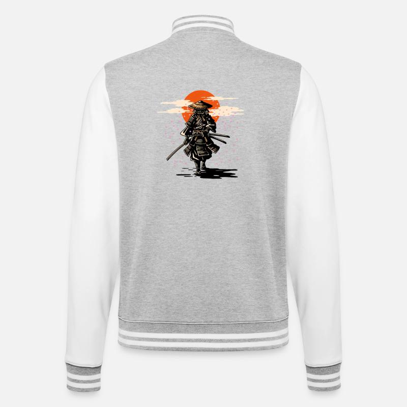 Samurai Sun and Sakura - College Sweat Jacket - heather grey/white