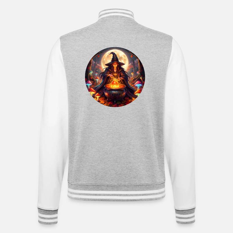 Moonlit Witch's Cauldron - College Sweat Jacket - heather grey/white