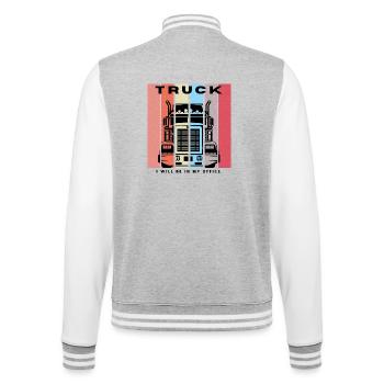 Amerikanischer Lkw – Klassisches US-Lkw-Fahrer-Design - College-Sweatjacke - Grau meliert/Weiß - Hinten - Marisol (170cm)