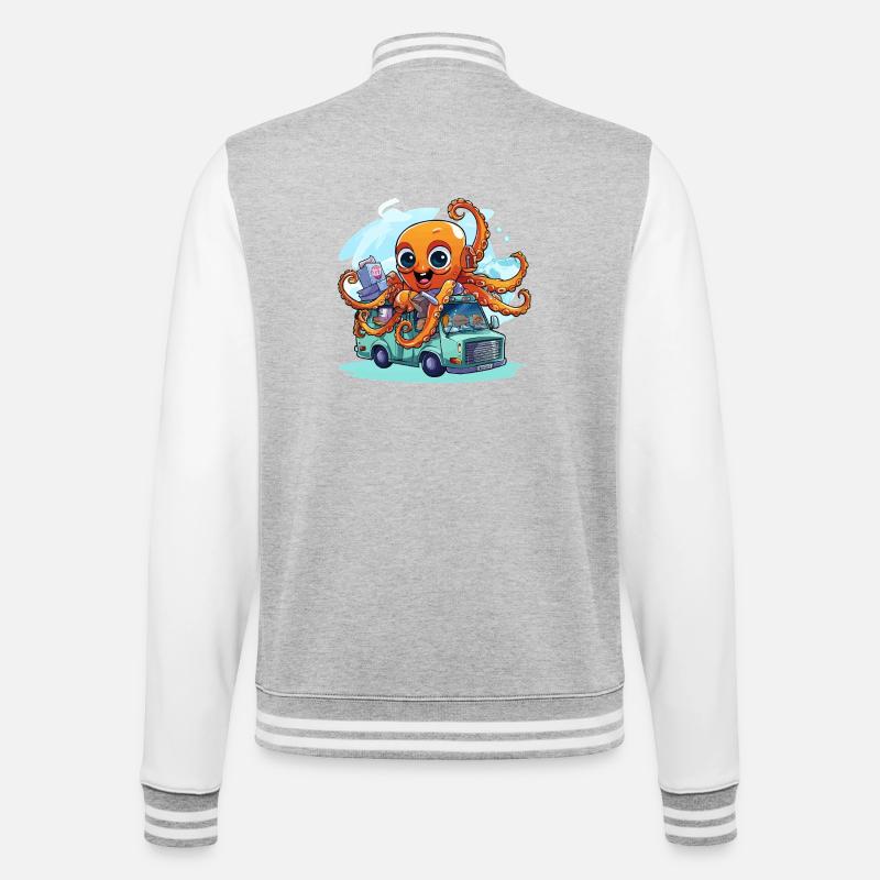 Squid captain in van - College Sweat Jacket - heather grey/white