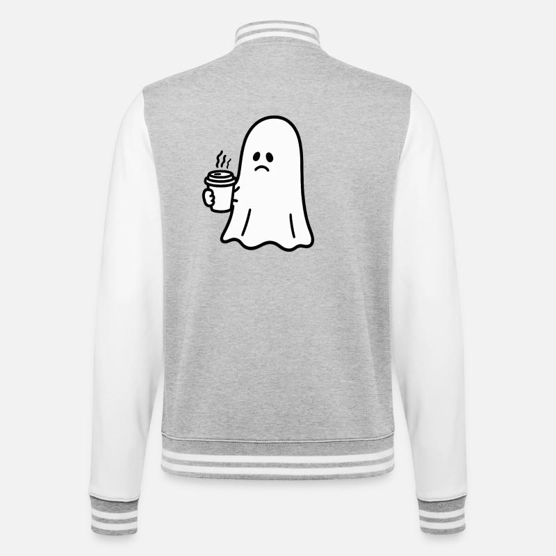 Geist Kaffee Halloween Süßes oder Saures - College-Sweatjacke - Grau meliert/Weiß