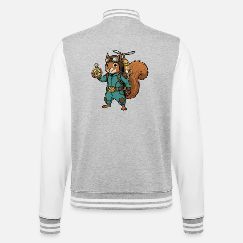 Squirrel Steampunk Aviator Jetpack-Kompass - College-Sweatjacke - Grau meliert/Weiß