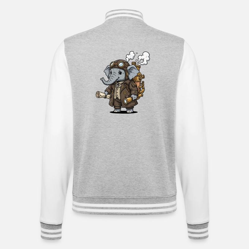 Elephant Explorer Steampunk Steampunk Retro - College-Sweatjacke - Grau meliert/Weiß
