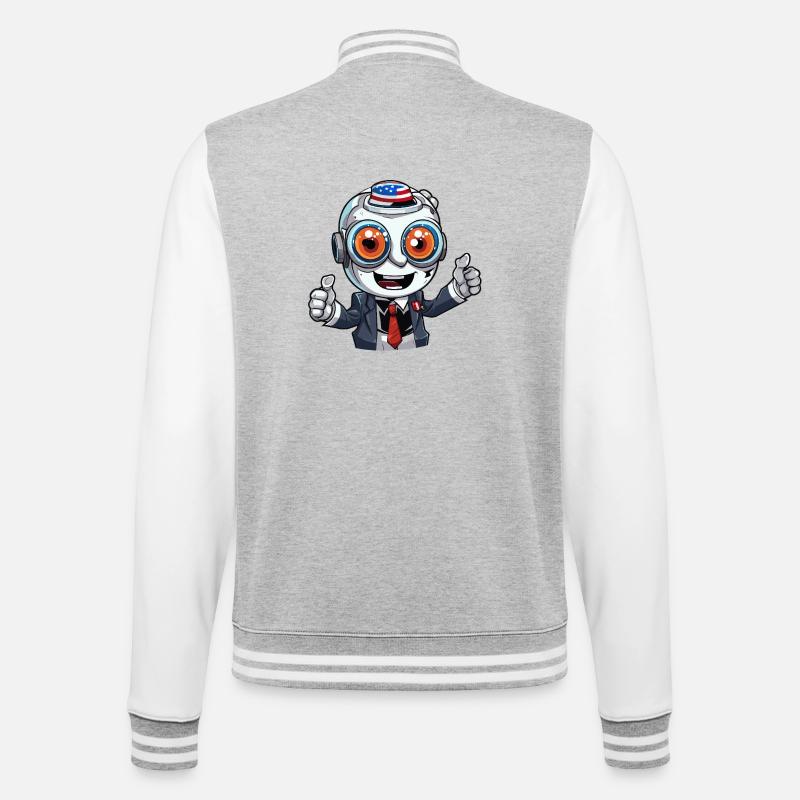 Robot mascot with flag hat - College Sweat Jacket - heather grey/white