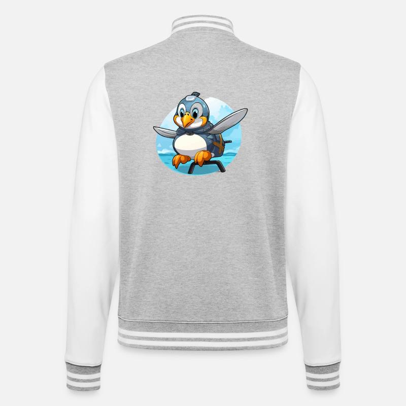 Flying penguin with backpack - College Sweat Jacket - heather grey/white