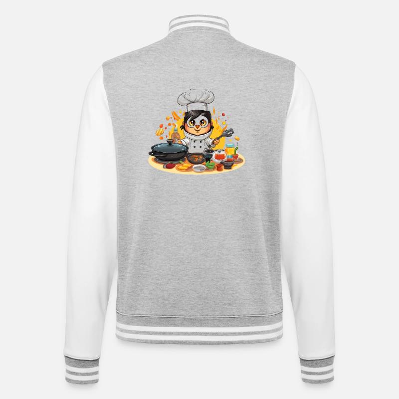 Chef Chef Cuisinier Pingouin - Veste Teddy - gris chiné / blanc