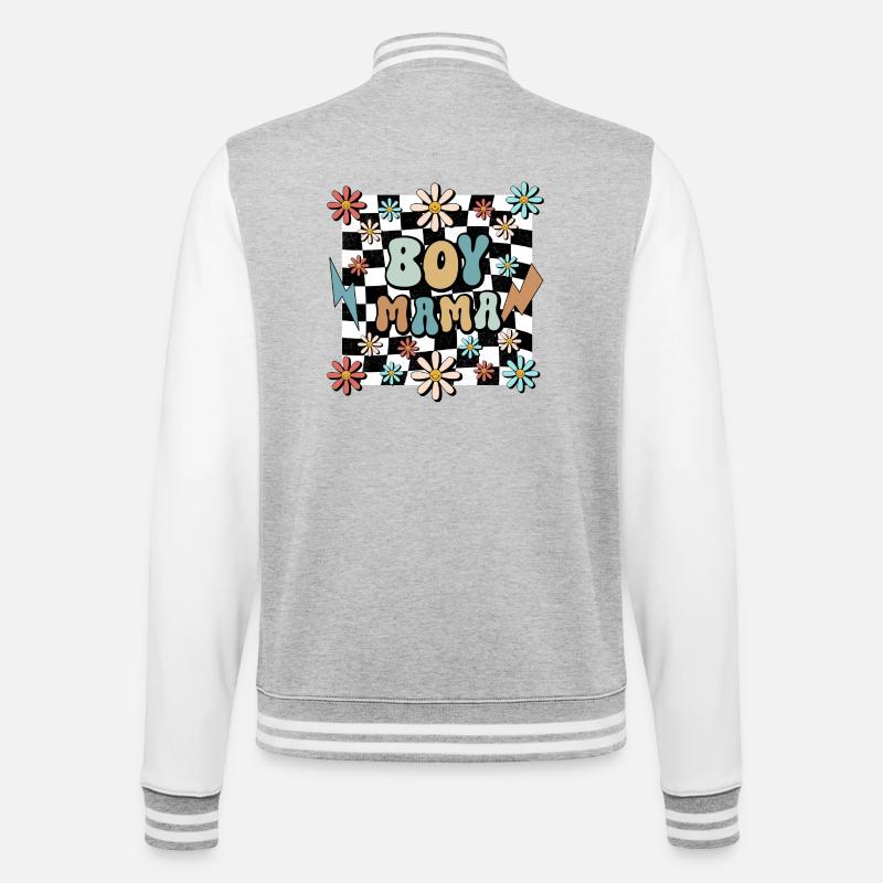 Boy Mama Blumen Muster Mutter Schwangerschaft - College-Sweatjacke - Grau meliert/Weiß