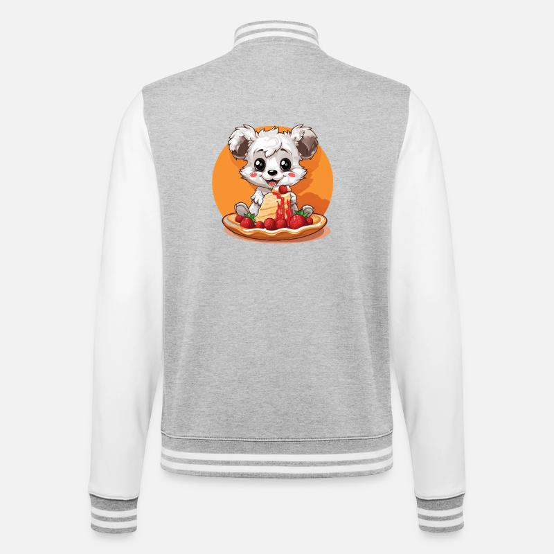 Kawaii Panda mit Pancake-Torte - College-Sweatjacke - Grau meliert/Weiß
