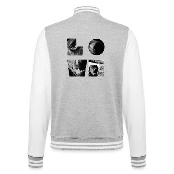 Schwarz-Weißes Hundemosaik - College-Sweatjacke - Grau meliert/Weiß - Hinten - Marisol (170cm)