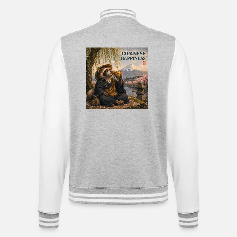 Japanese Tanuki Monk Design - College Sweat Jacket - heather grey/white