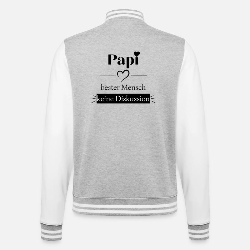 Papi bester Mensch - keine Diskussion - College-Sweatjacke - Grau meliert/Weiß