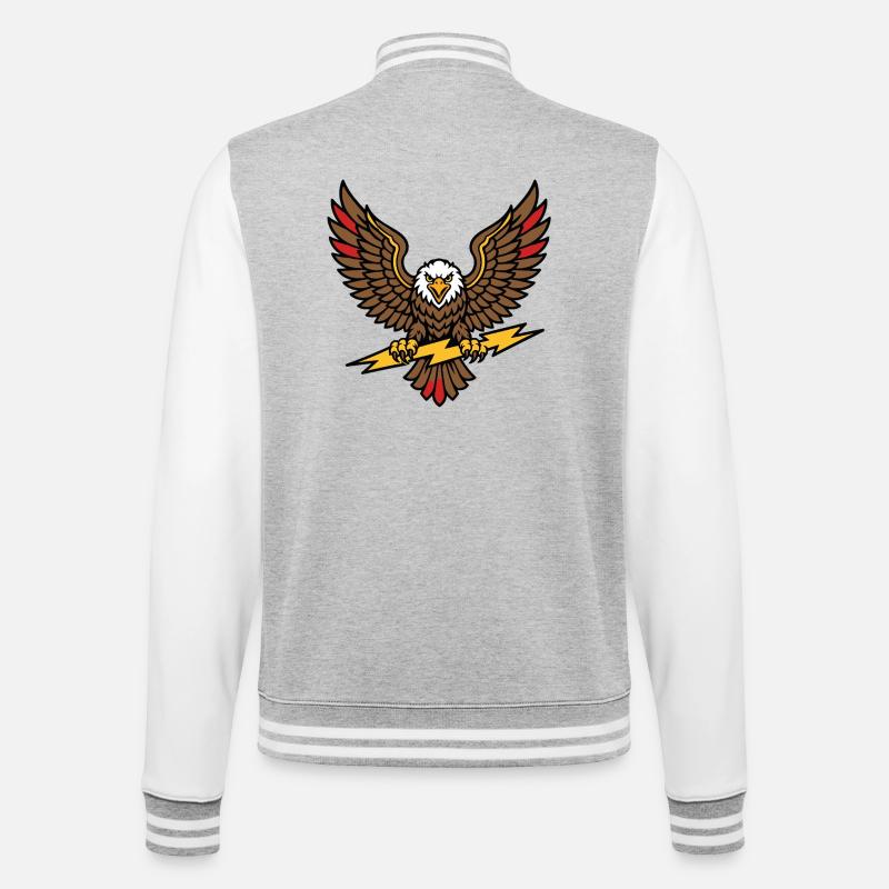 Alter-Schule-Tattoo-Stil Lightning Eagle - College-Sweatjacke - Grau meliert/Weiß