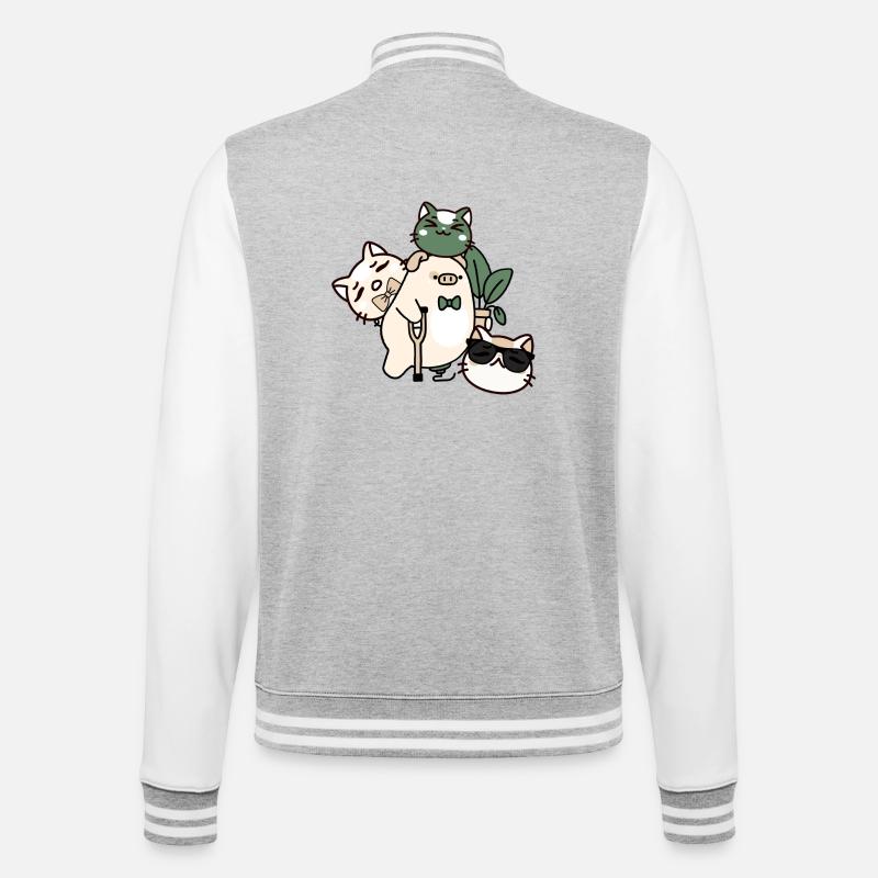 Dapper Kawaii Pig: Crutch and Prosthesis - College Sweat Jacket - heather grey/white