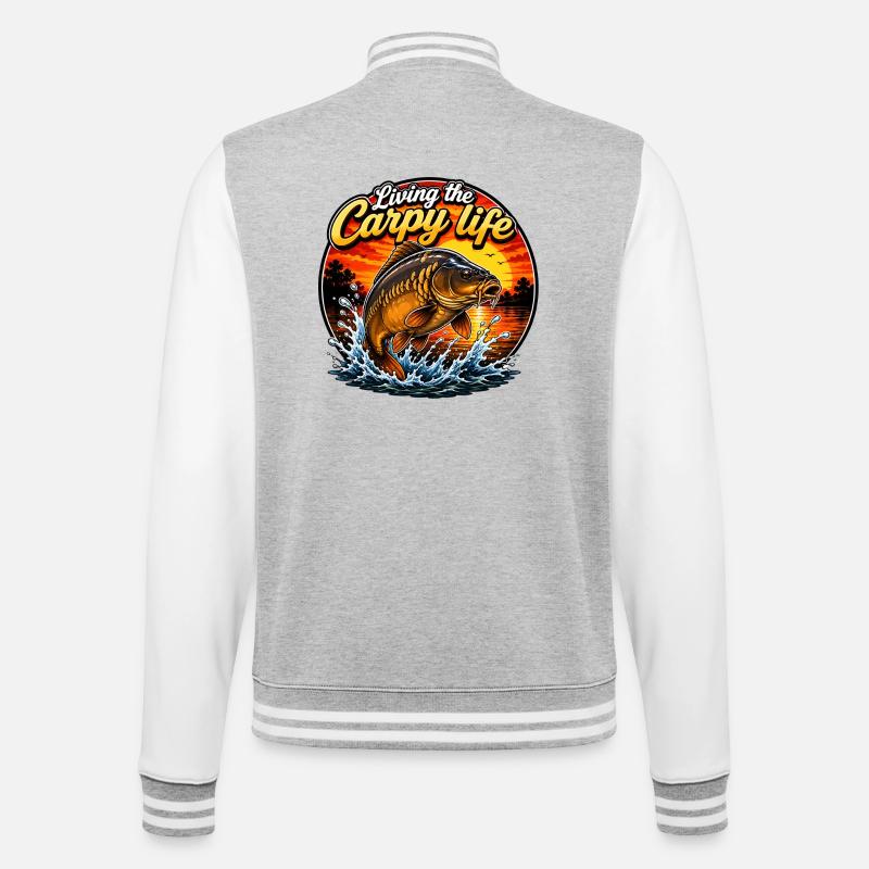 Das Karpfen-Leben leben Karpfenfischen - College-Sweatjacke - Grau meliert/Weiß