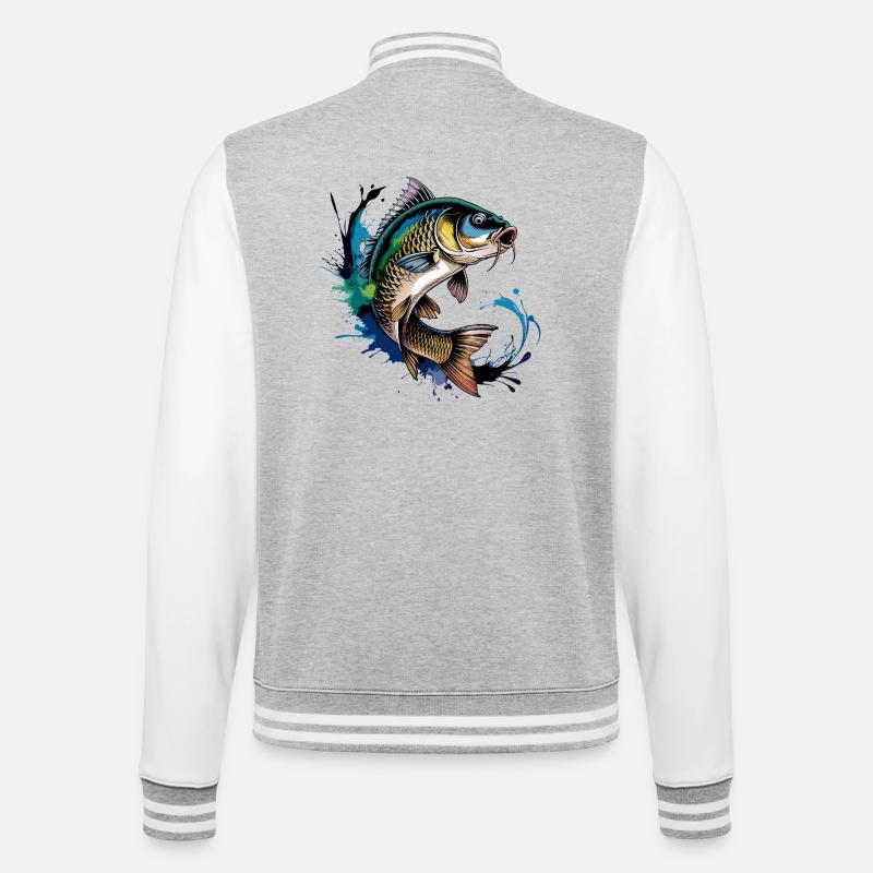 Springender Karpf - College-Sweatjacke - Grau meliert/Weiß