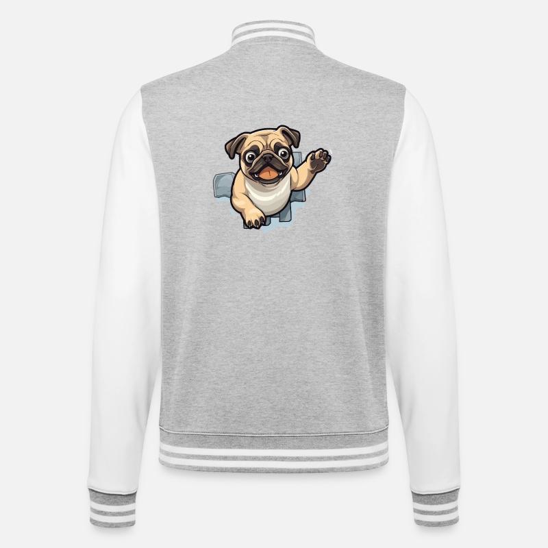 Pug Durchbruch aus Eis - College-Sweatjacke - Grau meliert/Weiß