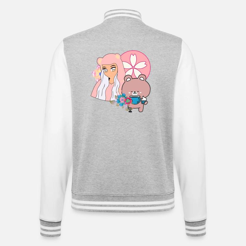 Kawaii Bear & Inclusive Tea Time - College Sweat Jacket - heather grey/white