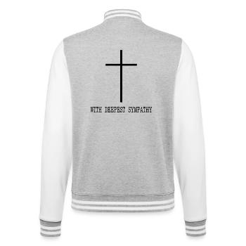 Herzliches Beileid - College-Sweatjacke - Grau meliert/Weiß - Hinten - Marisol (170cm)