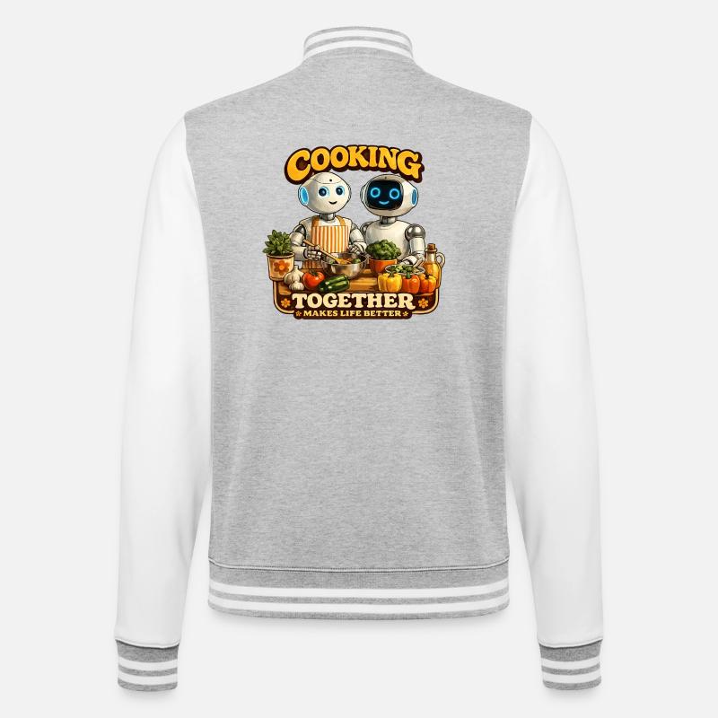 Robots cook together - College Sweat Jacket - heather grey/white