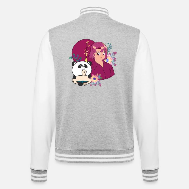 Kawaii Panda & Sommerprothese - College-Sweatjacke - Grau meliert/Weiß