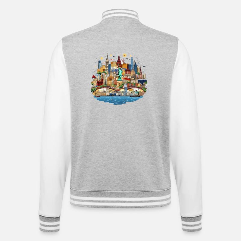 Cosmopolitan Skyline Collage - College Sweat Jacket - heather grey/white