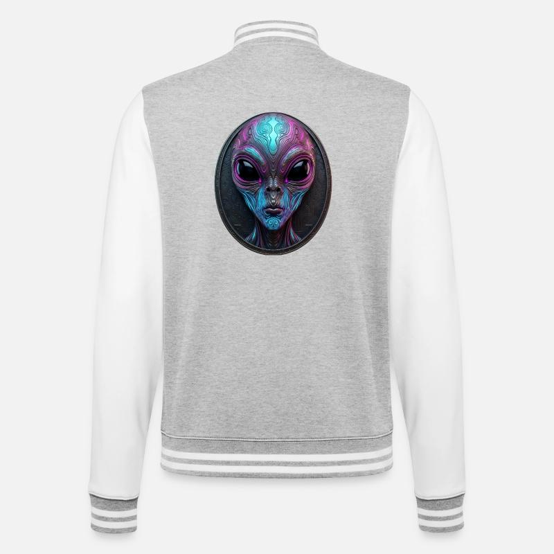 Neon Alien Medallion Sci-Fi Art - College Sweat Jacket - heather grey/white