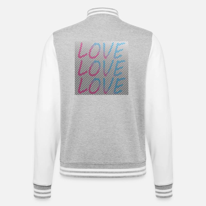Gradient Love lettering on stripes - College Sweat Jacket - heather grey/white