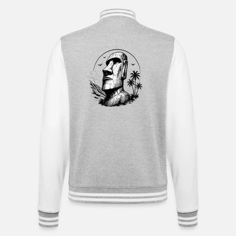 Moai Easter Island Statue - College Sweat Jacket - heather grey/white