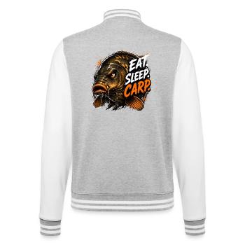 Essen Schlaf Karpfen Karpfen Angeln Geschenk - College-Sweatjacke - Grau meliert/Weiß - Hinten - Marisol (170cm)