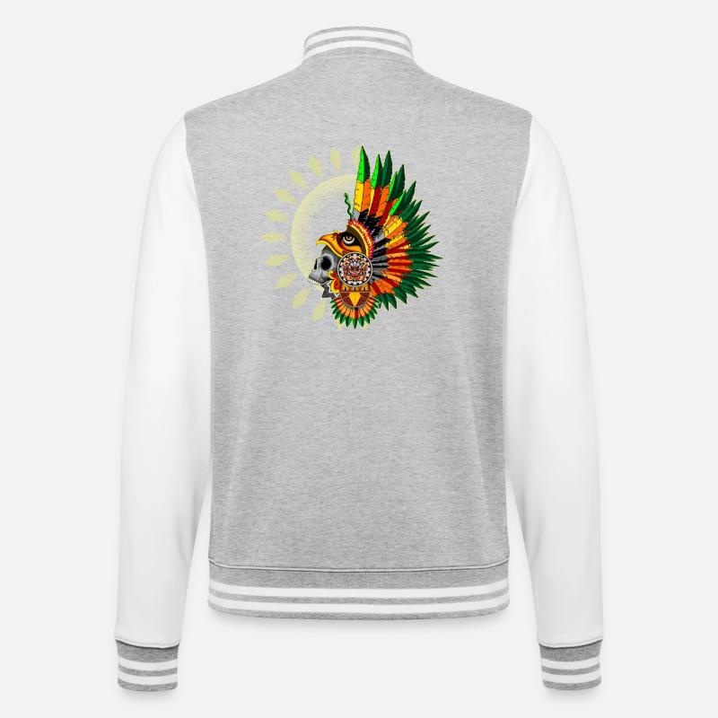Aztec Eagle Warrior Skull - College Sweat Jacket - heather grey/white