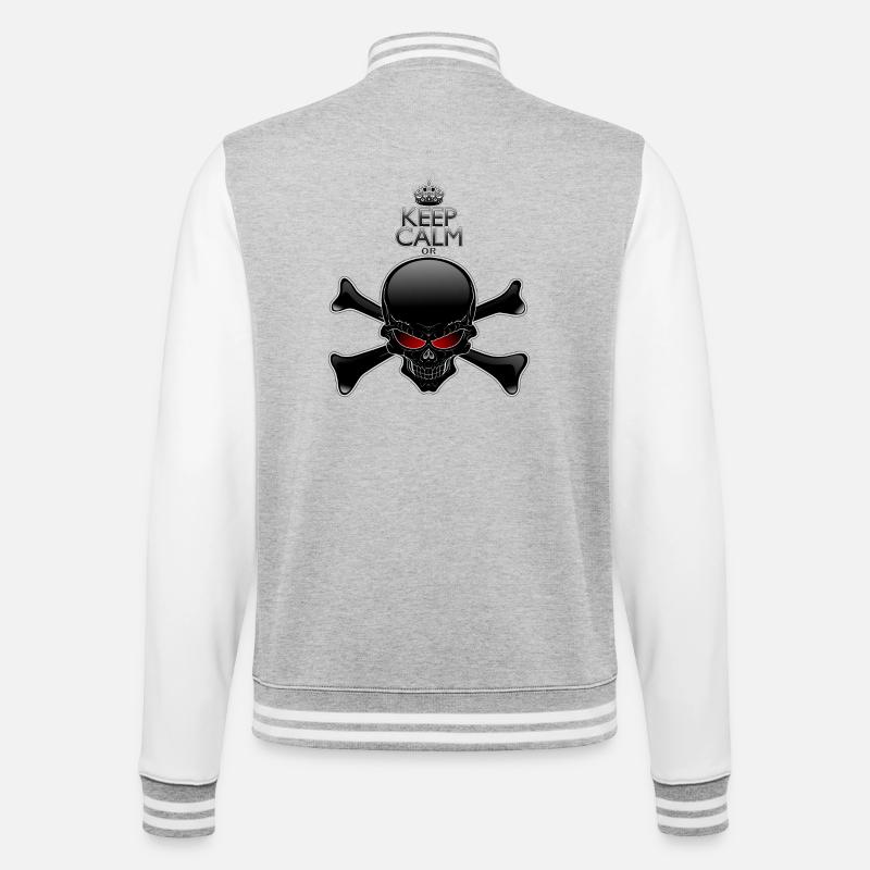 Bleib ruhig oder sterbe, Schwarzer Schädel - College-Sweatjacke - Grau meliert/Weiß