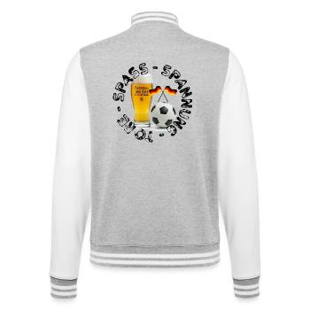 Fußball und Bier – Darum sind wir hier! Fan Shirt - College-Sweatjacke - Grau meliert/Weiß - Hinten - Marisol (170cm)
