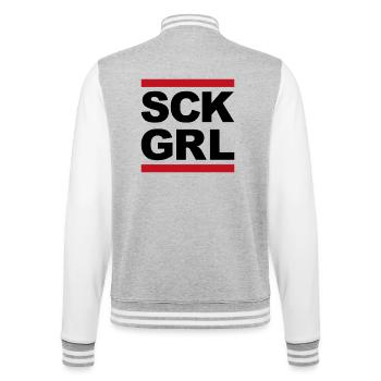 Chemise SCK GRL – Déclaration sur le streetwear alternatif - Veste Teddy - gris chiné / blanc - Dos - Marisol (170cm)