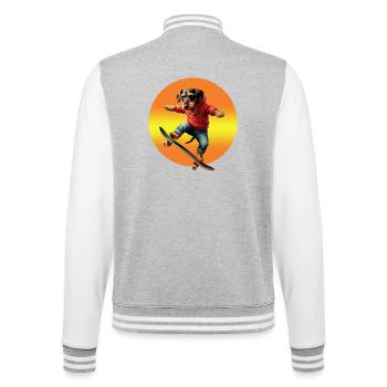 Skateur teckel Oscar en sweat à capuche - Veste Teddy - gris chiné / blanc - Dos - Marisol (170cm)