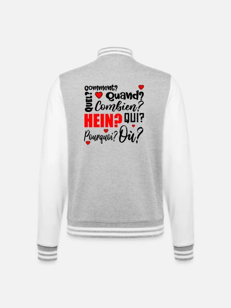 mots interrogatifs - français - Veste Teddy - gris chiné / blanc