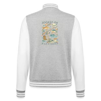 Hooked On Happiness Vintage Fishing Gear - College Sweat Jacket - heather grey/white - Back - Marisol (170cm)